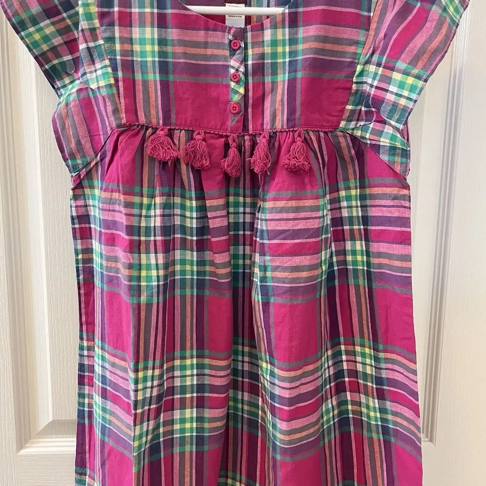 Tea Collection Lucknow Plaid Tunic Dress with Tassels Cotton Girls Size 12